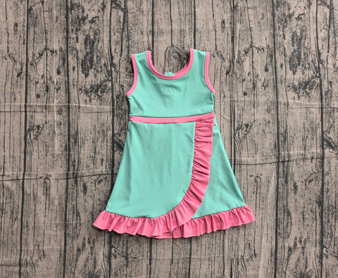 yoga ladies dress Preorder Samples GSD4149 Solid Color Green Pink Yoga Girl's Dress Onesie 14-16T