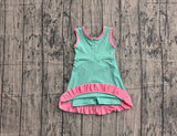 Preorder Samples GSD4149 Solid Color Green Pink Yoga Girl's Dress Onesie