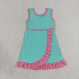 GSD4149 Solid Color Mint Pink Ruffles Yoga Girl's Dress Onesie