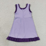 GSD4151 Solid Color Purple Yoga Girl's Dress Onesie