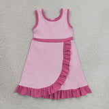 GSD4152 Solid Color Pink Yoga Girl's Dress Onesie