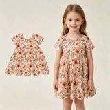 GSD4155 Fall Flower Orange Scallop Edge Girl's Dress