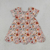 GSD4155 Fall Flower Orange Scallop Edge Girl's Dress