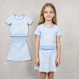 GSD4162 Sky Blue Stripe Yoga Girls Skorts Set