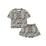 Preorder MOQ 5 pcs Each Style Hunting Camo Scallop Edge Girls Skorts Outfits