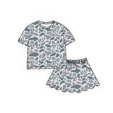 Preorder MOQ 5 pcs Each Style Hunting Camo Scallop Edge Girls Skorts Outfits