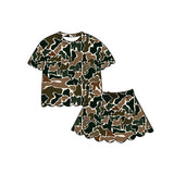 Preorder MOQ 5 pcs Each Style Hunting Camo Scallop Edge Girls Skorts Outfits