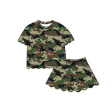 Preorder MOQ 5 pcs Each Style Hunting Camo Scallop Edge Girls Skorts Outfits