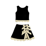Preorder Samples GSD4175 Bows Yellow Plaid Scallop Edge Yoga Girls Skorts Set