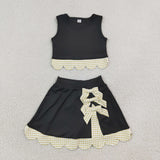 GSD4175 Bows Yellow Plaid Scallop Edge Yoga Girls Skorts Set