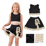 GSD4175 Bows Yellow Plaid Scallop Edge Yoga Girls Skorts Set