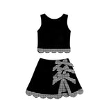 Preorder Samples GSD4176 Bows Black Plaid Scallop Edge Yoga Girls Skorts Set