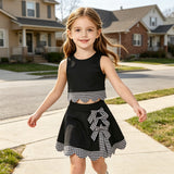 GSD4176 Bows Black Plaid Scallop Edge Yoga Girls Skorts Set