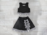 Preorder Samples GSD4176 Bows Black Plaid Scallop Edge Yoga Girls Skorts Set