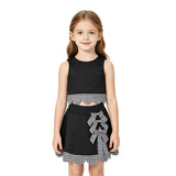 GSD4176 Bows Black Plaid Scallop Edge Yoga Girls Skorts Set