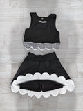 Preorder Samples GSD4176 Bows Black Plaid Scallop Edge Yoga Girls Skorts Set