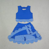 GSD4177 Blue Plaid Scallop Edge Yoga Girls Skorts Set
