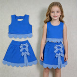GSD4177 Blue Plaid Scallop Edge Yoga Girls Skorts Set
