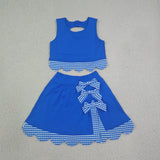 GSD4177 Blue Plaid Scallop Edge Yoga Girls Skorts Set