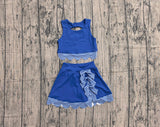 Preorder Samples GSD4177 Blue Plaid Scallop Edge Yoga Girls Skorts Set