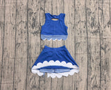 Preorder Samples GSD4177 Blue Plaid Scallop Edge Yoga Girls Skorts Set