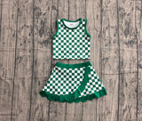 Preorder Samples GSD4178 Green Plaid Scallop Edge Yoga Girls Skorts Set
