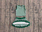 Preorder Samples GSD4178 Green Plaid Scallop Edge Yoga Girls Skorts Set