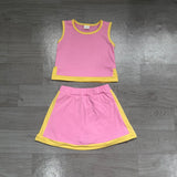Preorder Samples GSD4187 Solid Color Pink Scallop Edge Girls Skorts Set