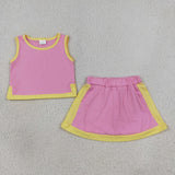 GSD4187 Solid Color Pink Scallop Edge Girls Skorts Set
