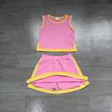 Preorder Samples GSD4187 Solid Color Pink Scallop Edge Girls Skorts Set