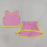 GSD4187 Solid Color Pink Scallop Edge Girls Skorts Set