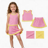 GSD4187 Solid Color Pink Scallop Edge Girls Skorts Set