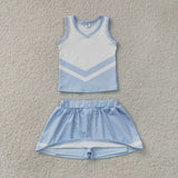 GSD4188 Sky Blue Stripe Yoga Cheer Girls Skorts Set