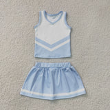 GSD4188 Sky Blue Stripe Yoga Cheer Girls Skorts Set
