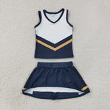 GSD4189 Navy Blue Stripe Yoga Cheer Girls Skorts Set