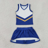 GSD4196 Blue Gold Stripe Yoga Cheer Girls Skorts Set