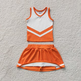 GSD4199 Orange Stripe Yoga Cheer Girls Skorts Set