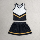 GSD4201 Black Gold Stripe Yoga Cheer Girls Skorts Set