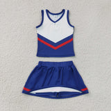 GSD4202 Blue Red Stripe Yoga Cheer Girls Skorts Set