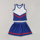 GSD4202 Blue Red Stripe Yoga Cheer Girls Skorts Set