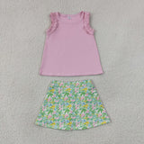 GSD4217 Flower Pink Ruffles Yoga Girls Skorts Set