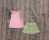 Preorder Samples GSD4217 Flower Pink Ruffles Yoga Girls Skorts Set