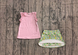 Preorder Samples GSD4217 Flower Pink Ruffles Yoga Girls Skorts Set