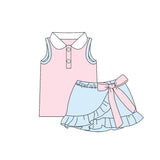 Preorder MOQ 5 pcs Each Style Colorful Solid Color Bows Girls Skorts Set