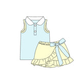 Preorder MOQ 5 pcs Each Style Colorful Solid Color Bows Girls Skorts Set