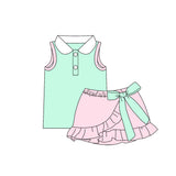 Preorder MOQ 5 pcs Each Style Colorful Solid Color Bows Girls Skorts Set