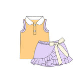 Preorder MOQ 5 pcs Each Style Colorful Solid Color Bows Girls Skorts Set