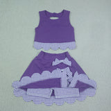 GSD4225 Bows Purple Plaid Scallop Edge Yoga Girls Skorts Set