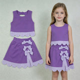 GSD4225 Bows Purple Plaid Scallop Edge Yoga Girls Skorts Set