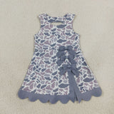 GSD4226 Camo Bows Game Day Scallop Edge Yoga Girl's Dress Onesie